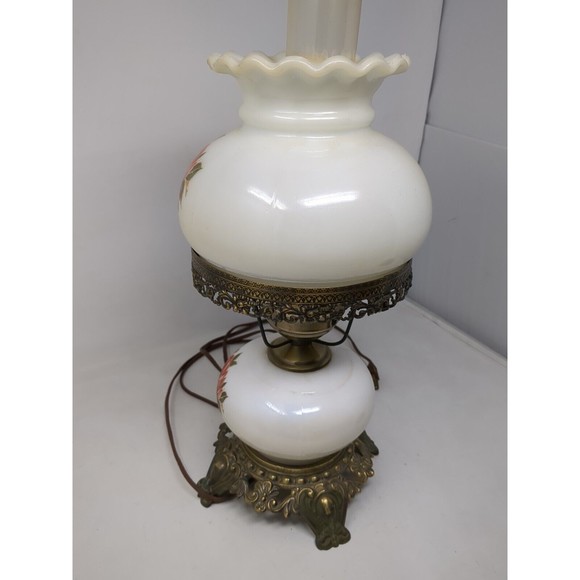 Gone With The Wind Floral Roses Globe Hurricane Table Lamp Milk Glass As-Is VTG - Picture 5 of 12